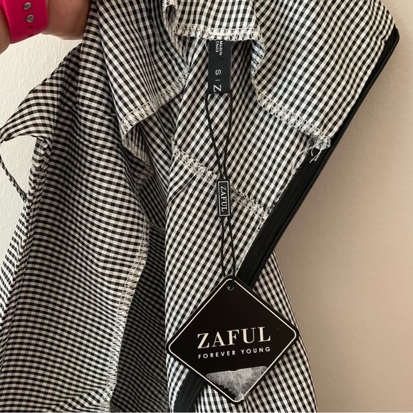 Zaful Gingham Plaid Check Black & White Mini Dress Ruffle Hem Coquette Girl US 4 - Picture 7 of 12